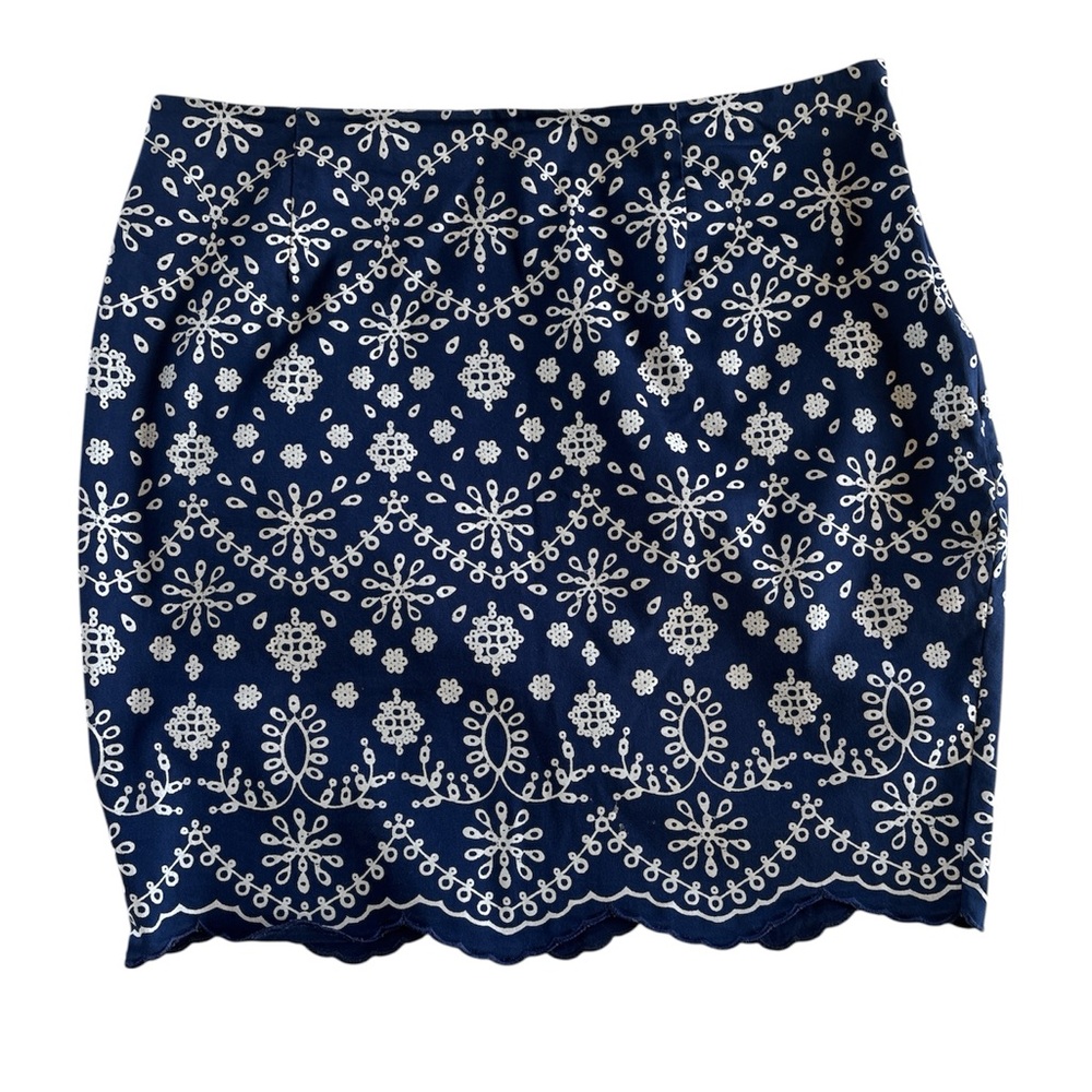 Laundry By Shelli Segal Blue/White Bandana Print Pattern Mini Pencil Skirt Large